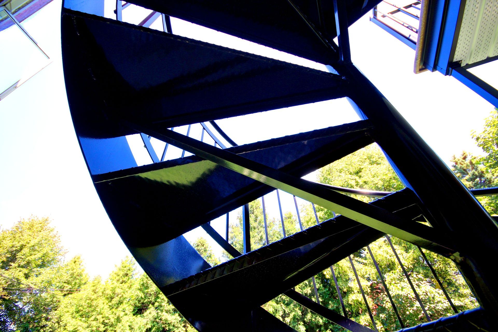 Regardant un escalier en colimaçon avec des arbres en arrière-plan