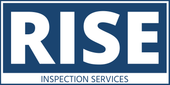 A blue and white logo for rise inspection services