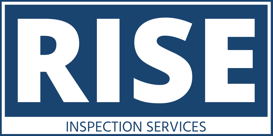 A blue and white logo for rise inspection services