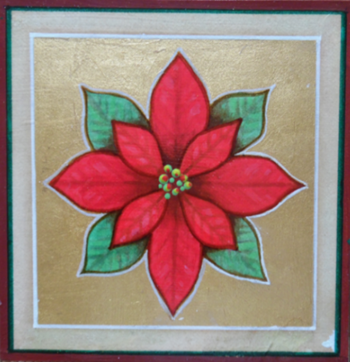 FLORES DE NOCHE BUENA by Cassandra Uurtamo; acrylic w/ gold leaf