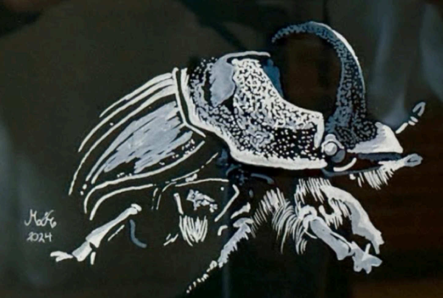 HERCULES BEETLE by Mateo Hurtado-Castillo, artist; white marker on paper