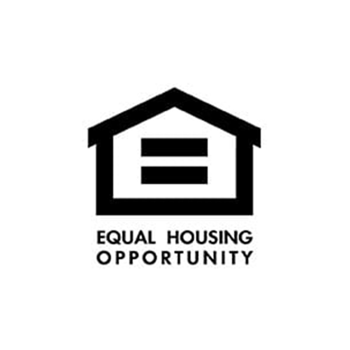 Equal Housing Opportunity logo: house outline with two equal horizontal bars, text below.