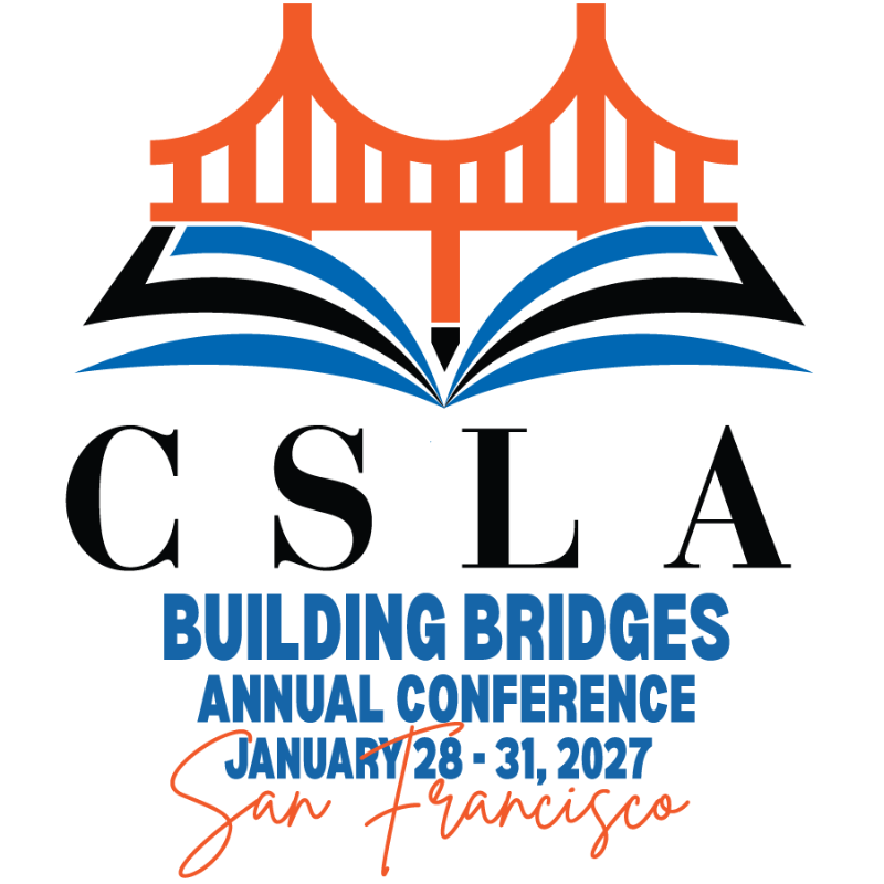 CSLA annual conference logo: bridge over an open book, 
