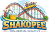 Commercial cleaning company logo with cleaning tools and amusement park theme