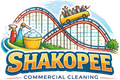 Commercial cleaning company logo with cleaning tools and amusement park theme