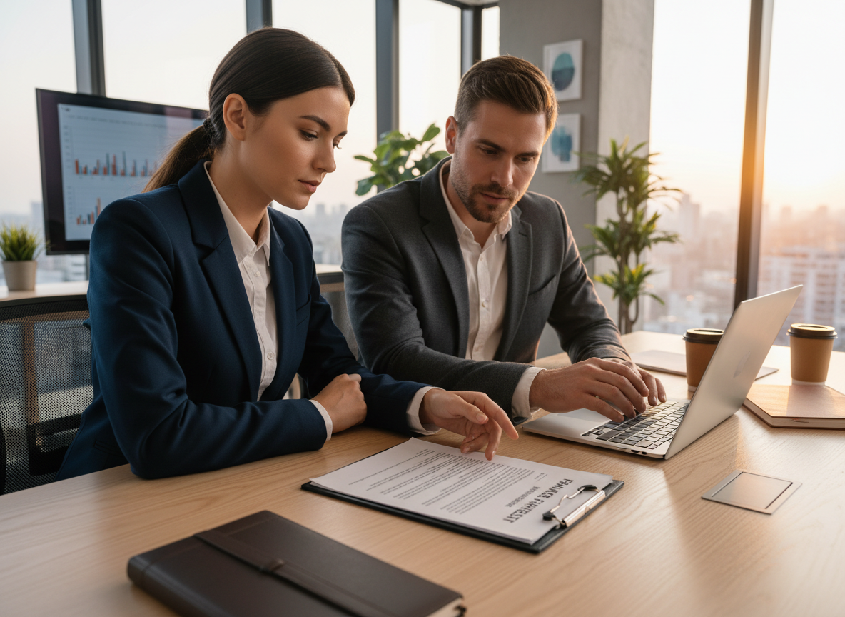 Business owner reviewing franchise documents.