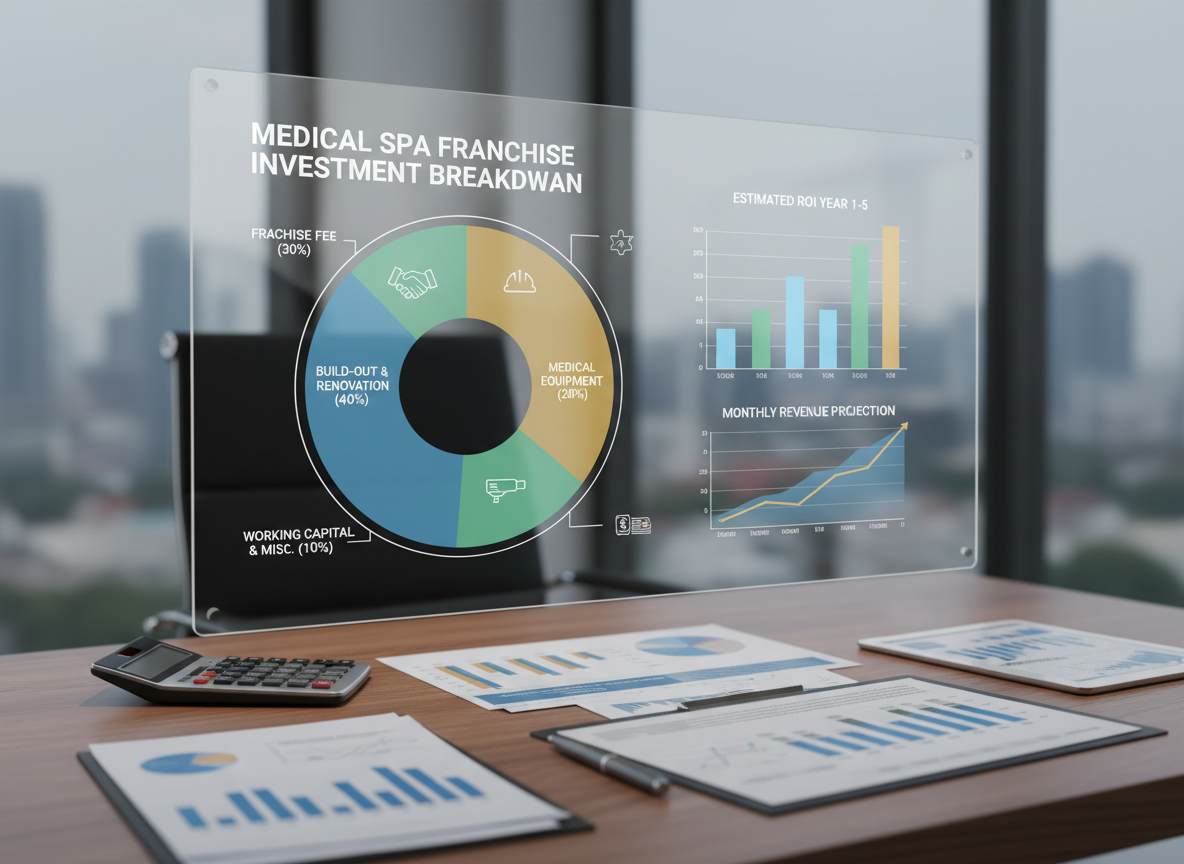 Financial planning chart showing med spa franchise investment breakdown.