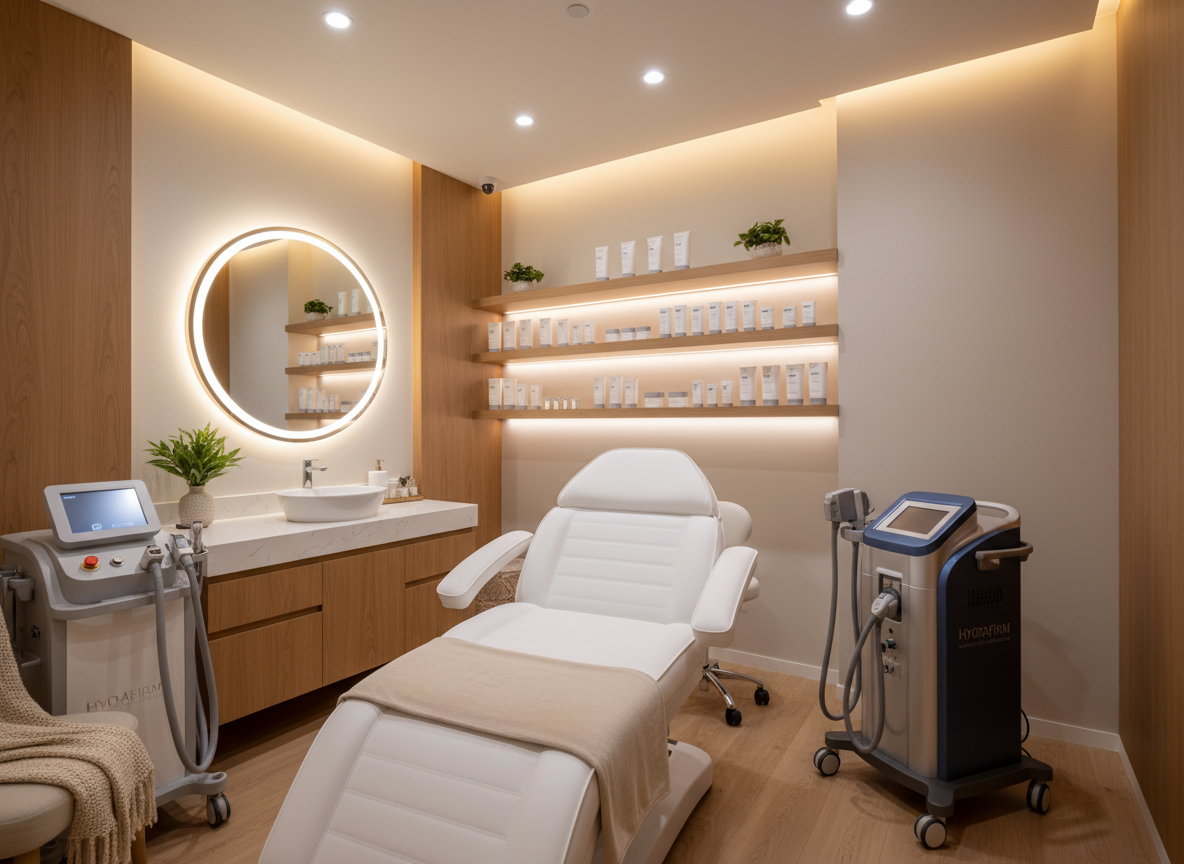 Medical spa treatment room with modern equipment and calming ambiance