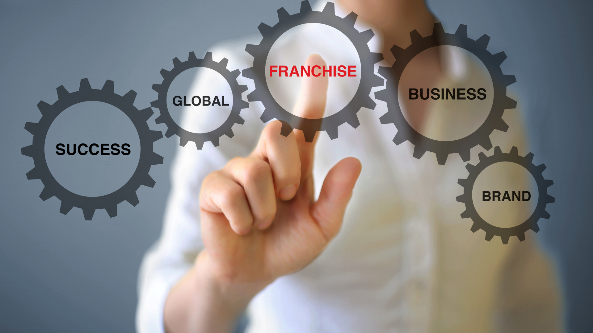 A person is pressing a button on a screen that says franchise.