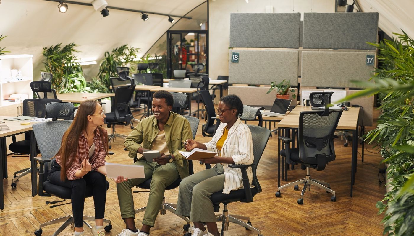 Young adults in an eco-conscious company office