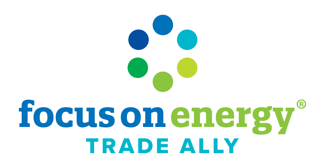 Logo for Focus on Energy, featuring a circle of blue and green dots above text.