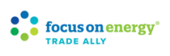 Focus on Energy logo with a circular design of colored dots and text 