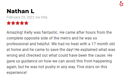 A yelp review for kelly was fantastic.