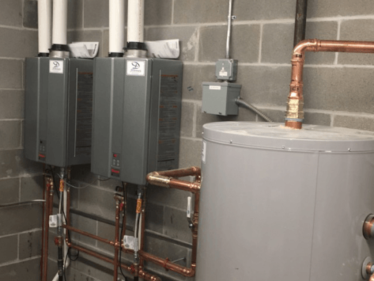 A water heater with the number 2 on it