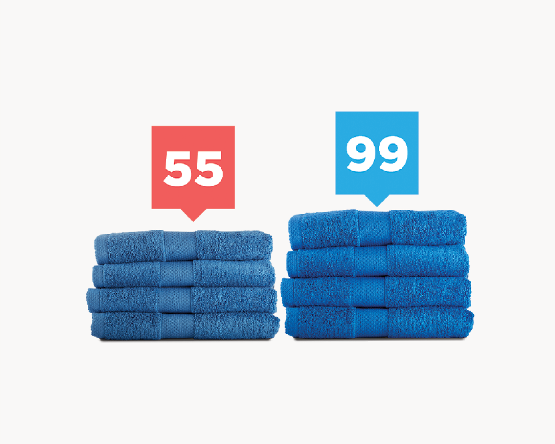 A stack of blue towels next to a stack of blue towels.