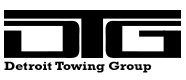 Detroit Towing Group logo with bold black letters DTG stacked over the text "Detroit Towing Group."