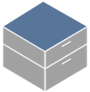 A blue cube with two drawers on top of it on a white background.