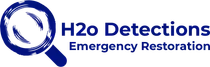 Logo with magnifying glass over H2o Detections and Emergency Restoration text.