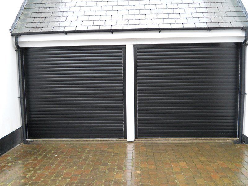 two black garage doors