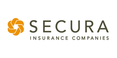 Secura Insurance Company Logo with a yellow twisty symbol next to it.