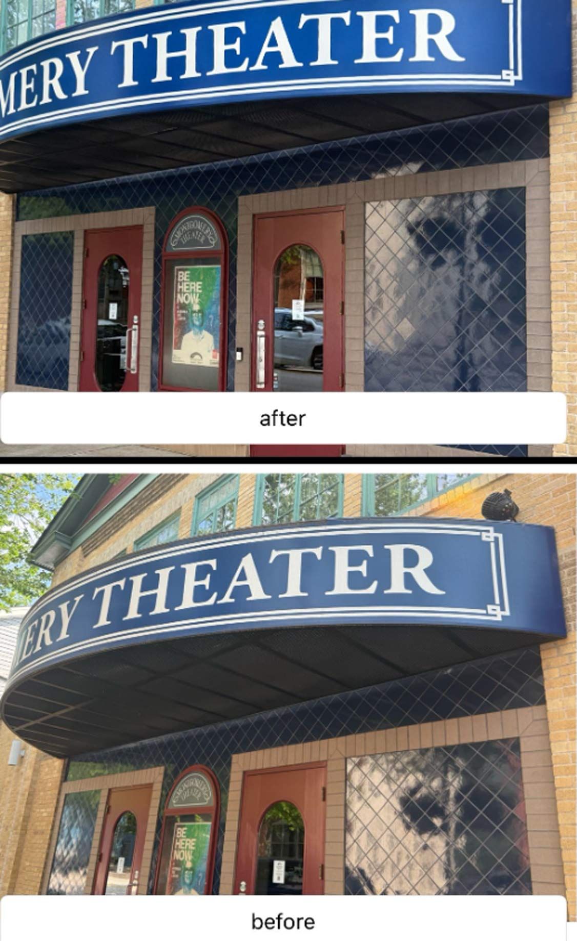 Comparison of the Emery Theater before and after renovations.  The 