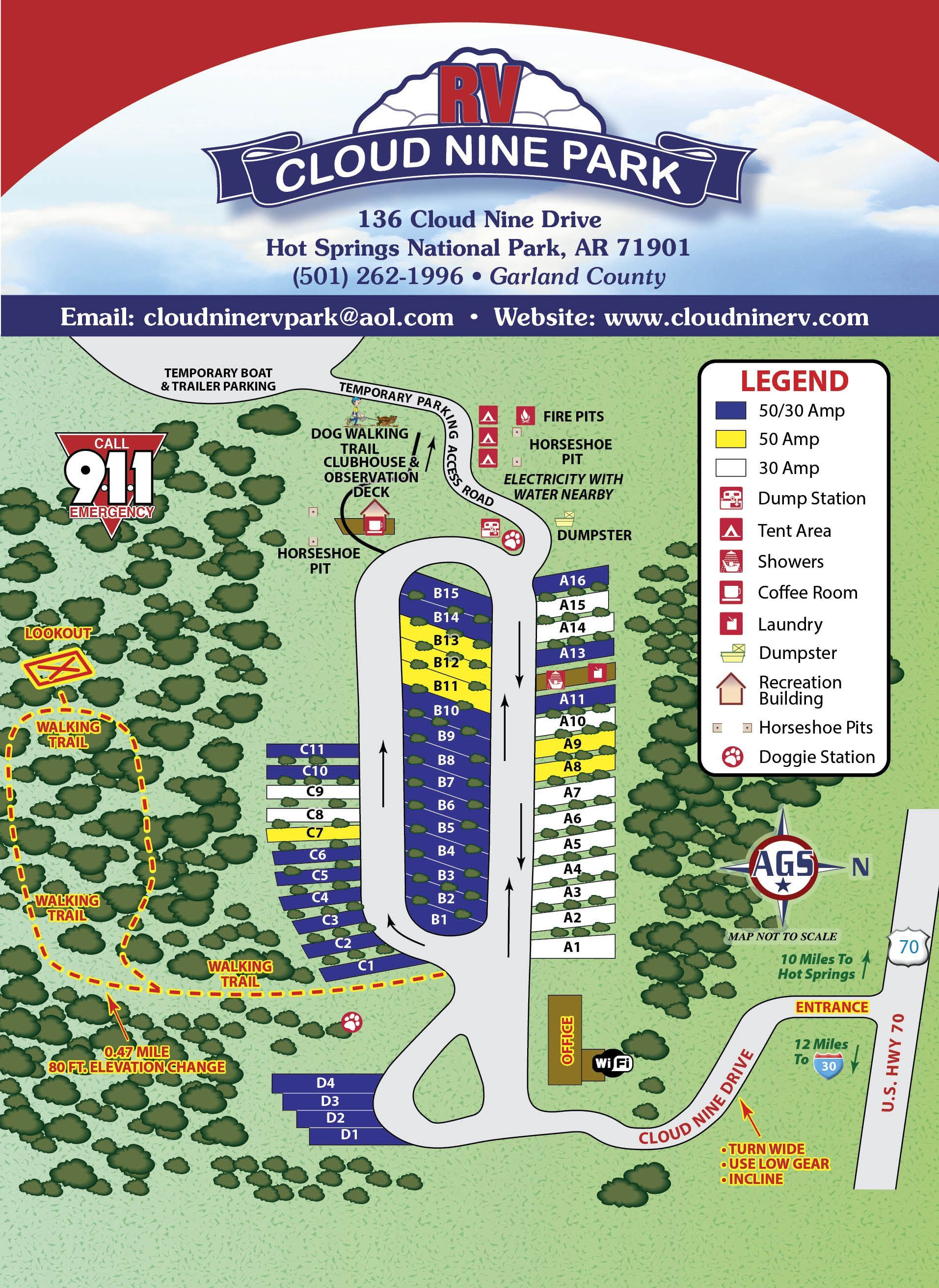 A map of a campground called cloud nine park