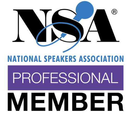 Logo: NSA (National Speakers Association) with microphone icon, purple bar