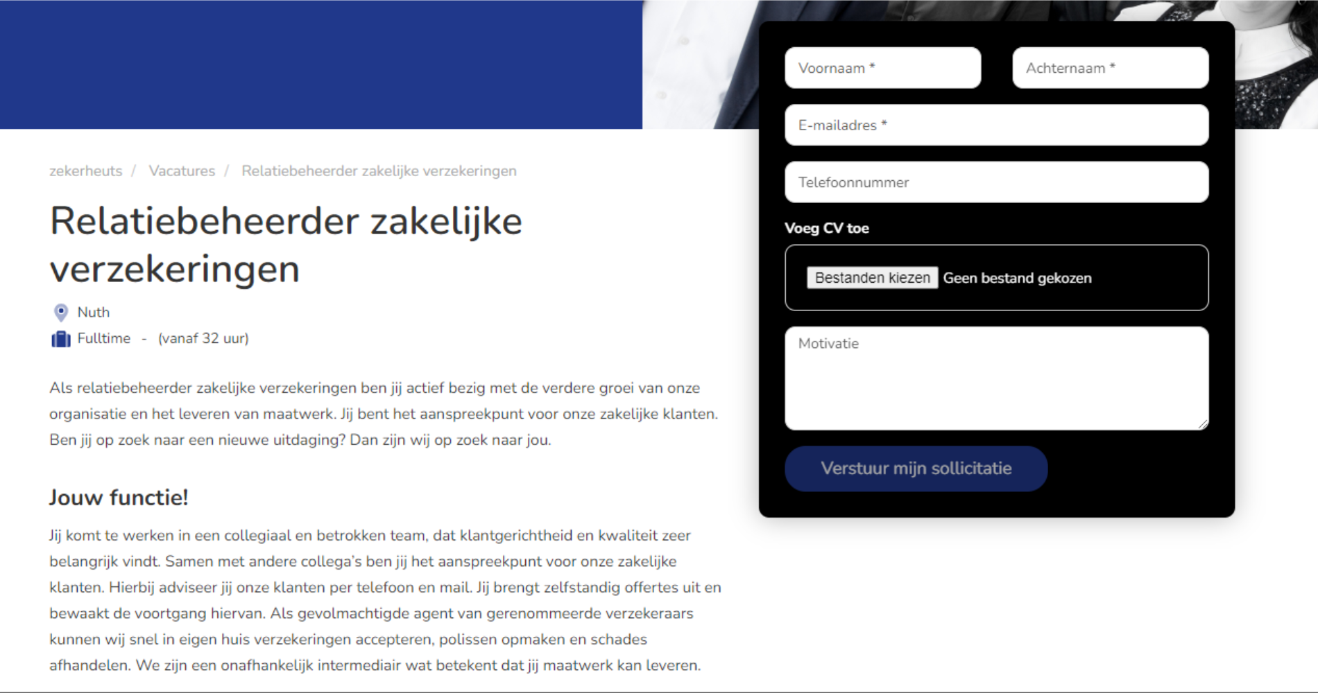 Een screenshot van een website met een contactformulier erop.
