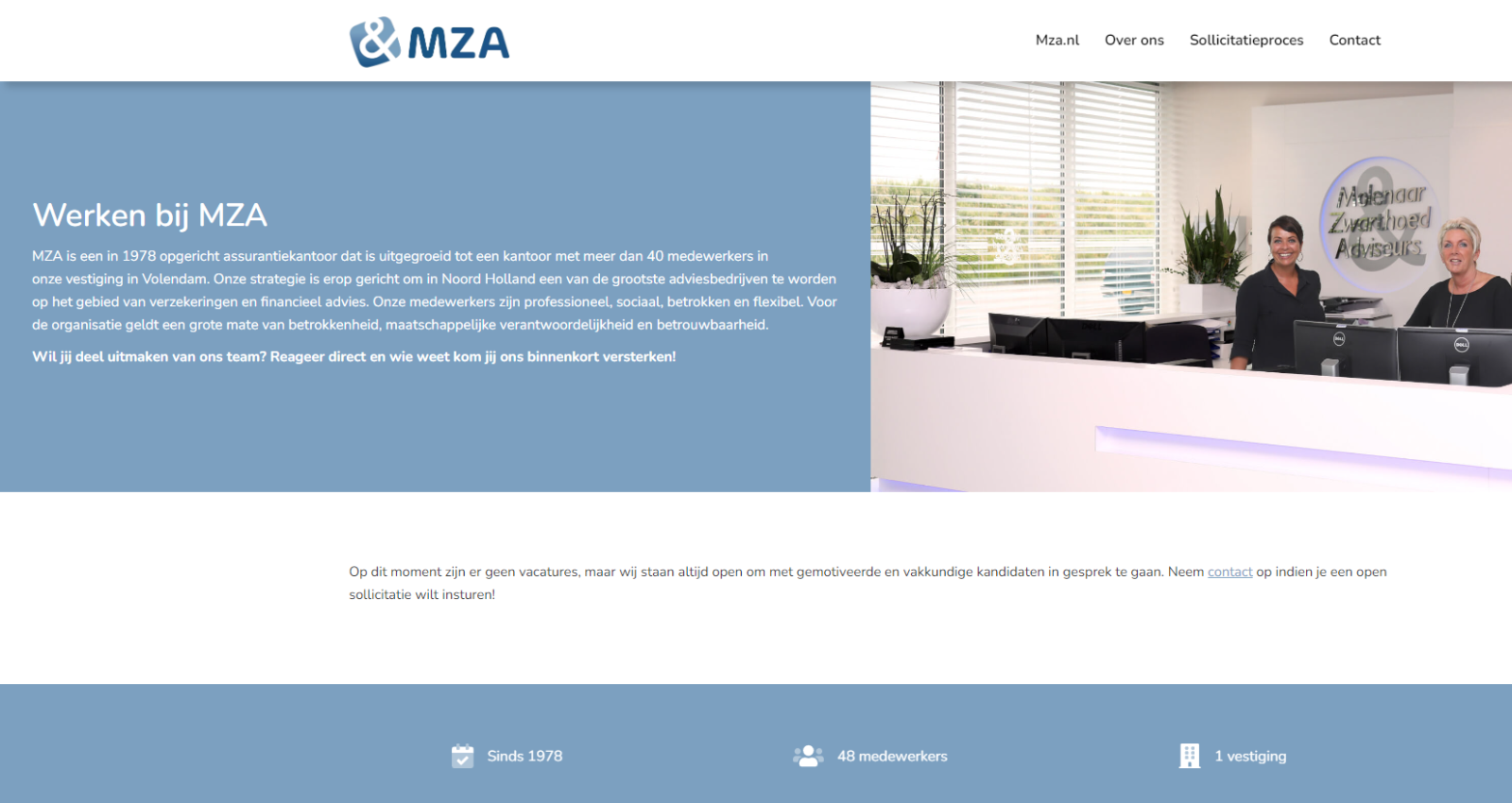 Een screenshot van een website voor een bedrijf genaamd mza.