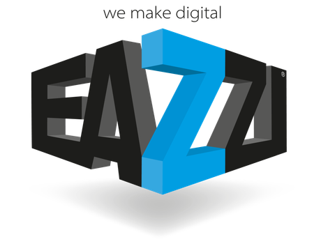 Het Logo van EAZZI met de slogan we make digital EAZZI.