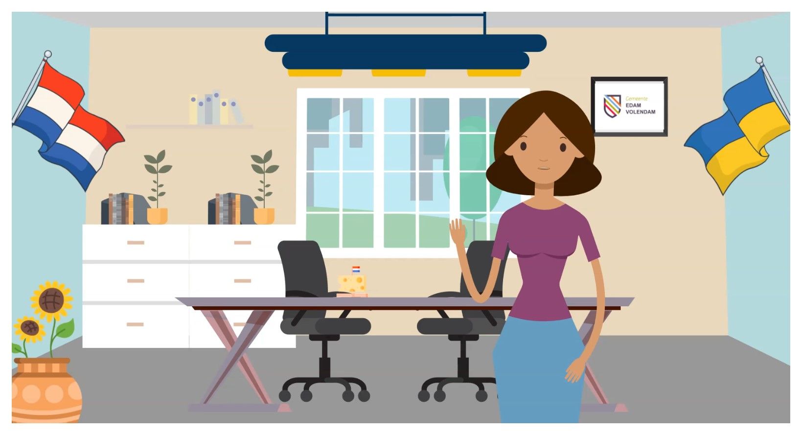 Een klein meisje houdt een laptopcomputer vast met het woord agora op het scherm.