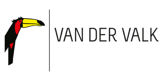 Een logo voor van der valk met een toekan erop