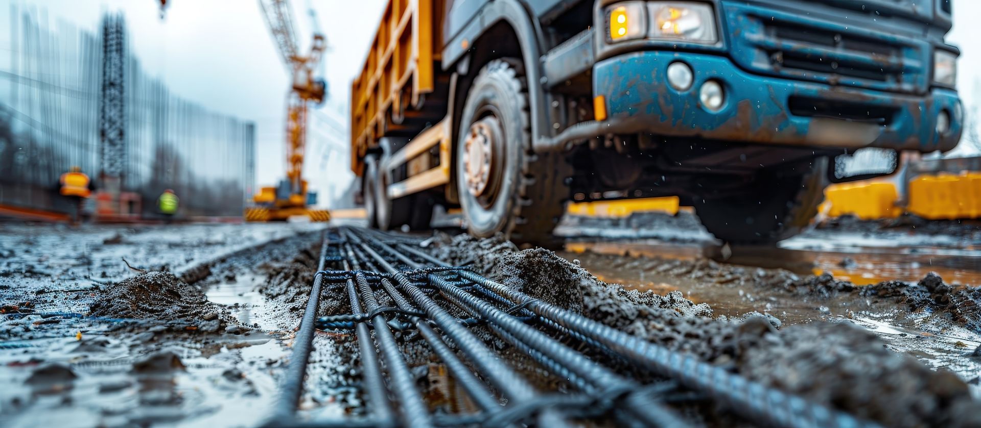 Ein graues Auto steht auf einem gefliesten Boden in einer Garage.
