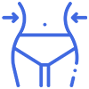 A blue icon of a woman 's stomach with arrows pointing to it.