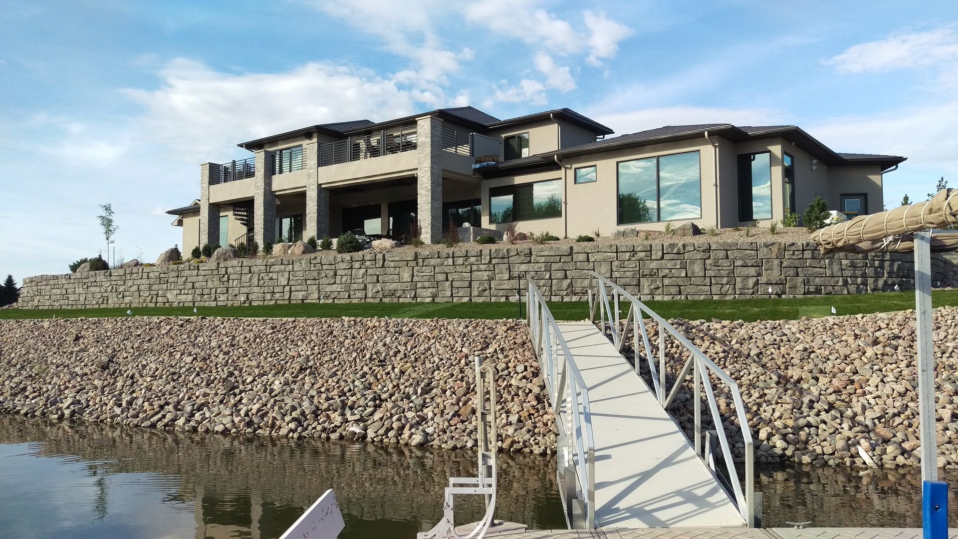 retaining wall around expensive home