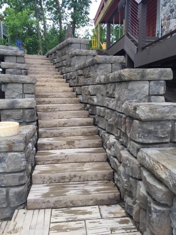 stone stairway with walls on either side