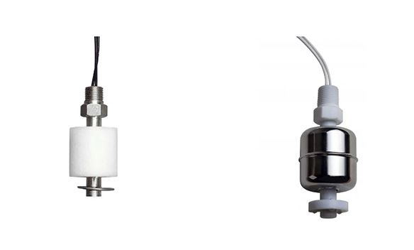 Two different types of float sensors are shown on a white background.