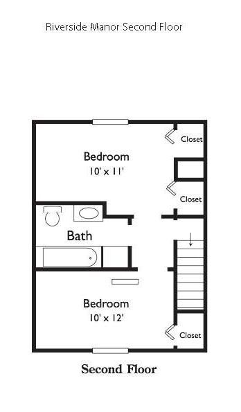 A black and white floor plan of a riverside manor second floor