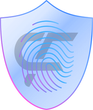 A blue shield with a fingerprint on it