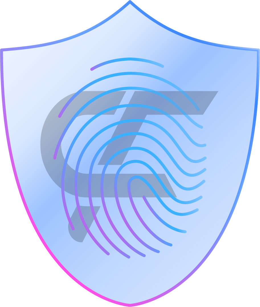 A blue shield with a fingerprint on it