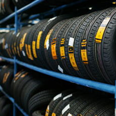 Fleet of new tyres in the garage