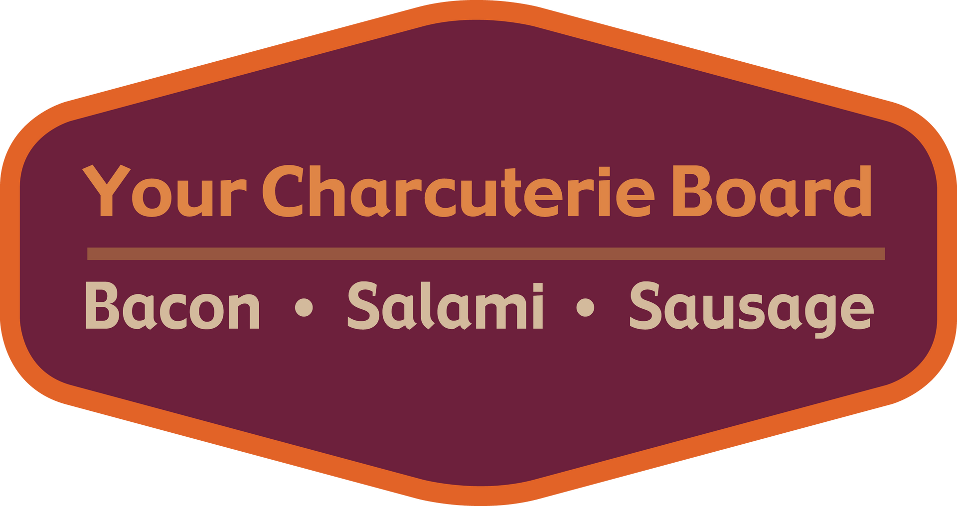 The logo for your charcuterie board includes bacon , salami , and sausage.