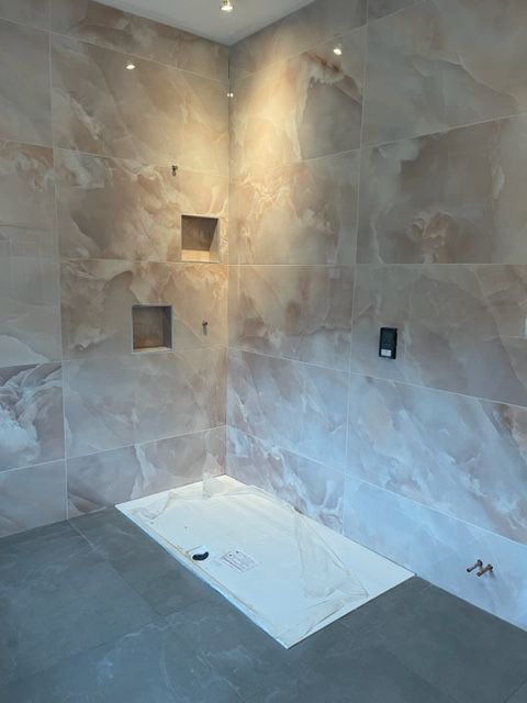 glass walls in the showers