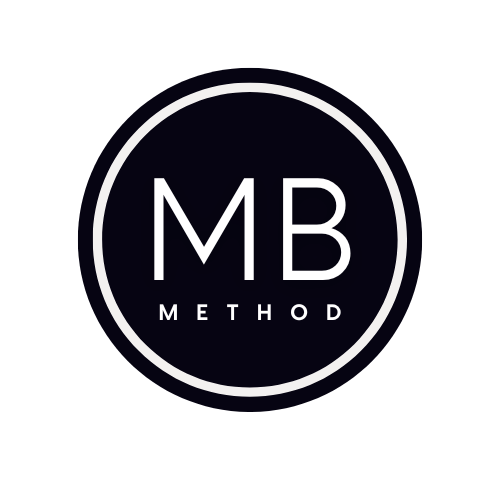 A black and white logo for a company called mb method.