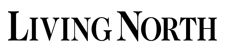 The logo for living north magazine is black and white.