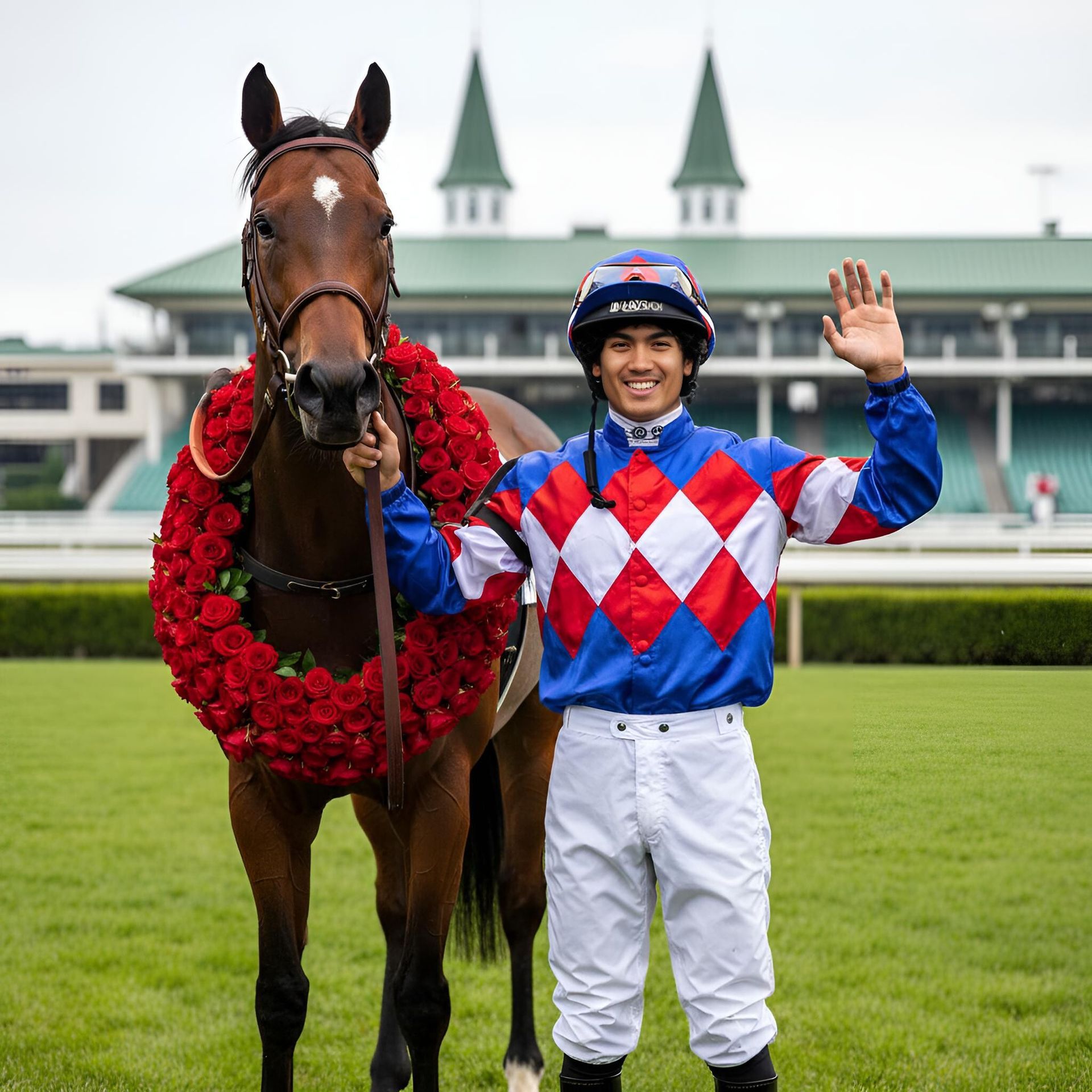 Two women are holding up a picture of a group of people.