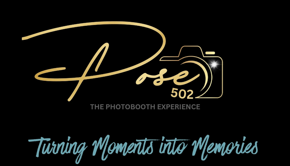 The logo for pose 502 the photobooth experience says turning moments into memories.