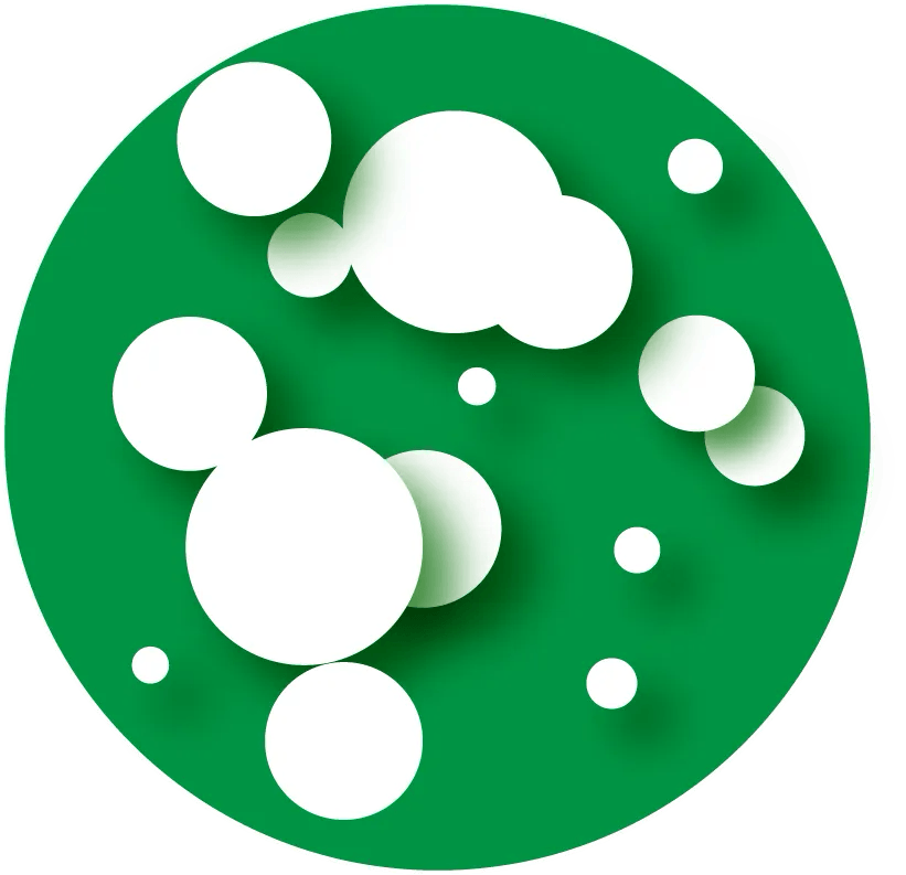 A green circle with white circles in it