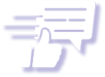 A white, motion-blurred speech bubble icon paired with a thumbs-up symbol, indicating quick feedback or approval.