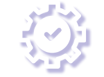 A white gear icon with a checkmark in the center, representing a completed task or successful configuration.